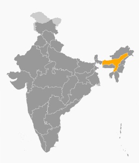 Carte de la région d'Assam en Inde